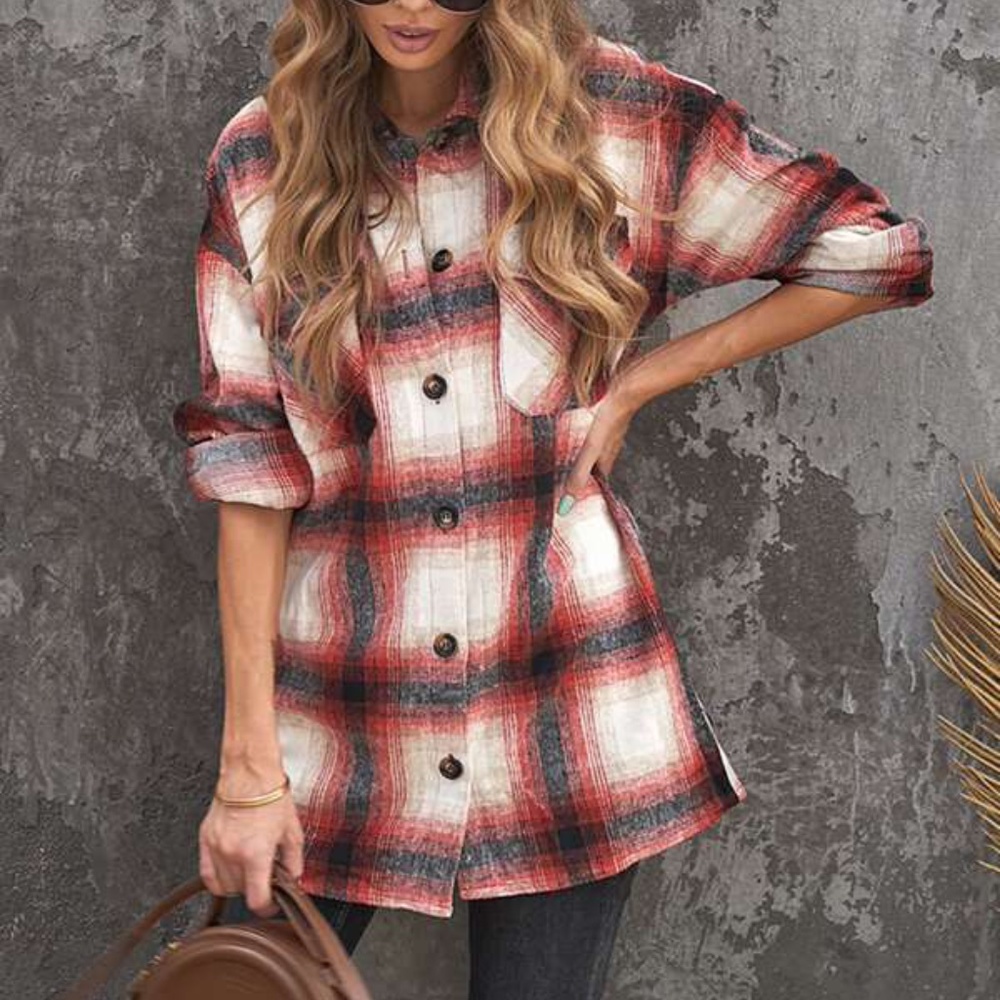 Red Plaid Button up Shacket Jacket y2k - Picture 5 of 5